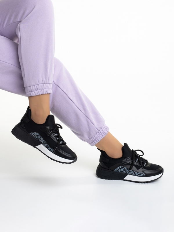 Γυναικεία αθλητικά παπούτσια μαύρα από οικολογικό δέρμα και ύφασμα Marga, 5 - Kalapod.gr