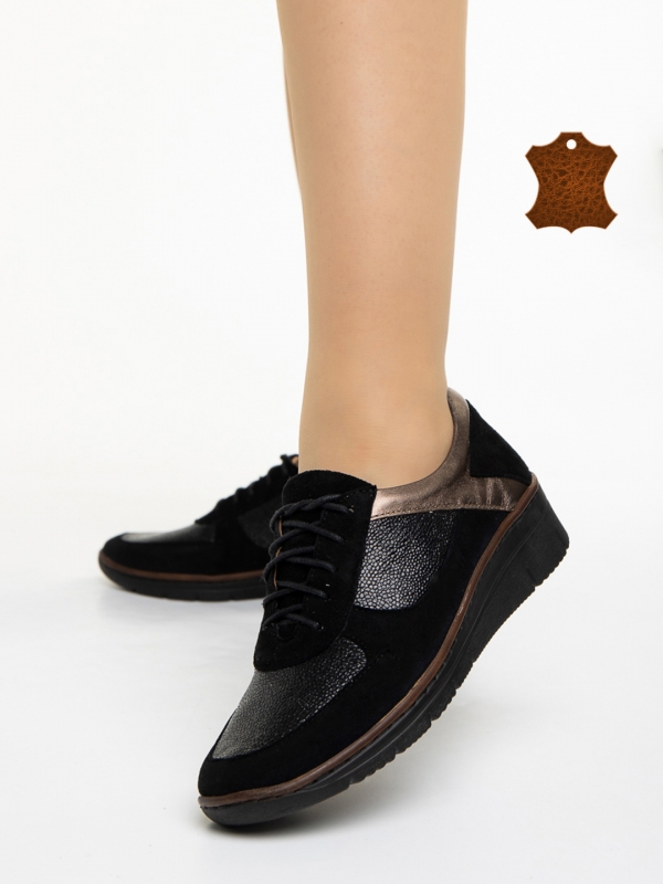 Γυναικεία casual παπούτσια μαύρα από φυσικό δέρμα Meira - Kalapod.gr