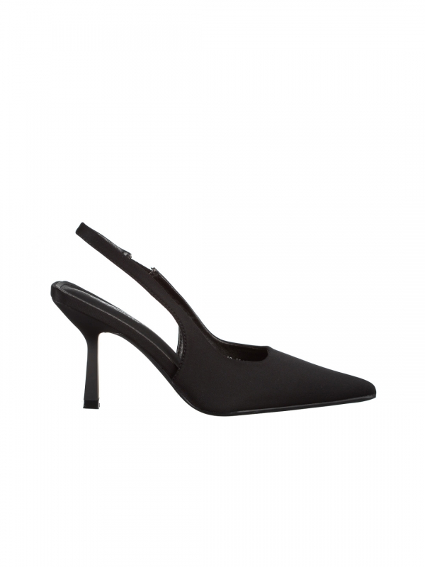 Γυναικεία παπούτσια  μαύρα  από ύφασμα με τακούνι Oveta, 6 - Kalapod.gr