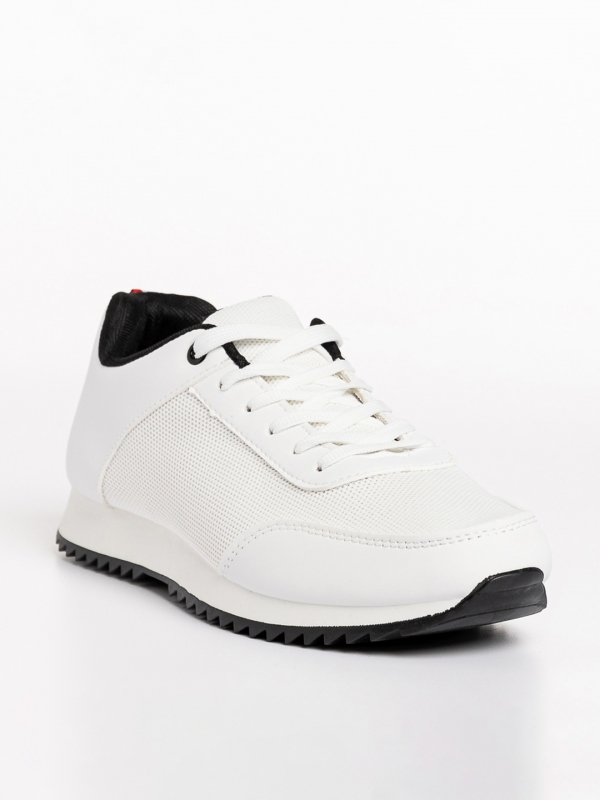 Ανδρικά αθλητικά παπούτσια λευκά από οικολογικό δέρμα και ύφασμα  Zander, 2 - Kalapod.gr