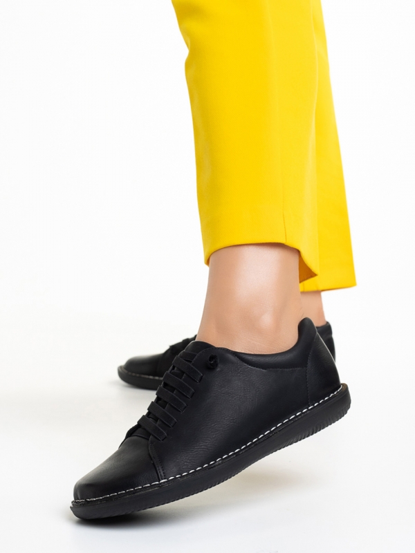 Γυναικεία αθλητικά παπούτσια  μαύρα  από οικολογικό δέρμα  Clarice, 2 - Kalapod.gr