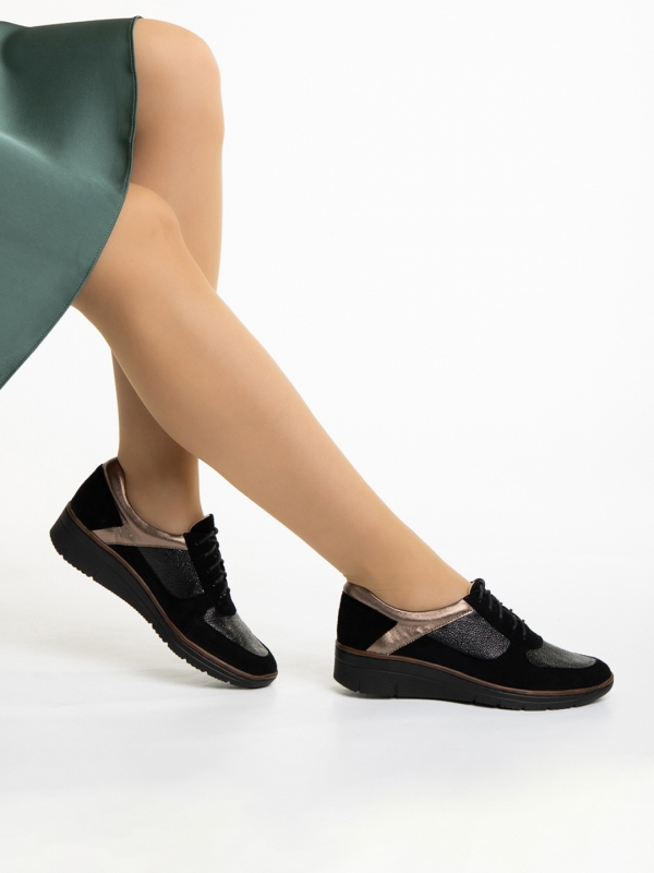 Γυναικεία casual παπούτσια μαύρα από φυσικό δέρμα Meira, 2 - Kalapod.gr