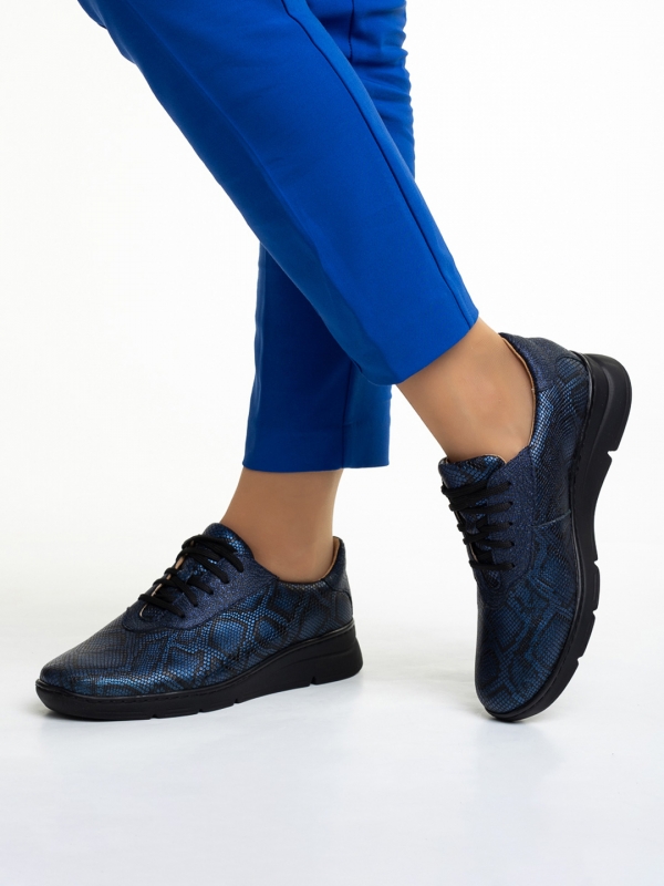 Γυναικεία casual παπούτσια μπλε από φυσικό δέρμα Anahita, 2 - Kalapod.gr