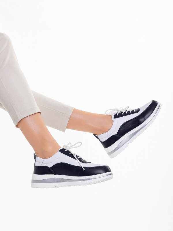 Γυναικεία casual παπούτσια λευκά με μπλε από φυσικό δέρμα Lessie, 3 - Kalapod.gr