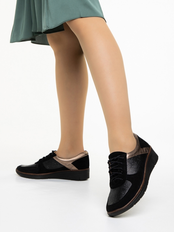Γυναικεία casual παπούτσια μαύρα από φυσικό δέρμα Meira, 3 - Kalapod.gr