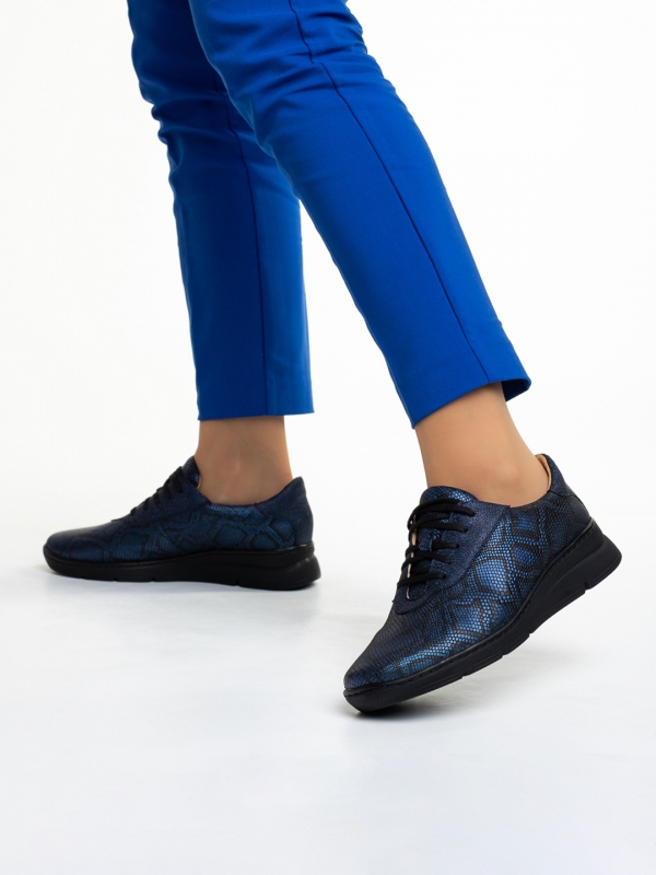 Γυναικεία casual παπούτσια μπλε από φυσικό δέρμα Anahita, 3 - Kalapod.gr