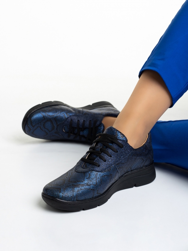 Γυναικεία casual παπούτσια μπλε από φυσικό δέρμα Anahita, 4 - Kalapod.gr