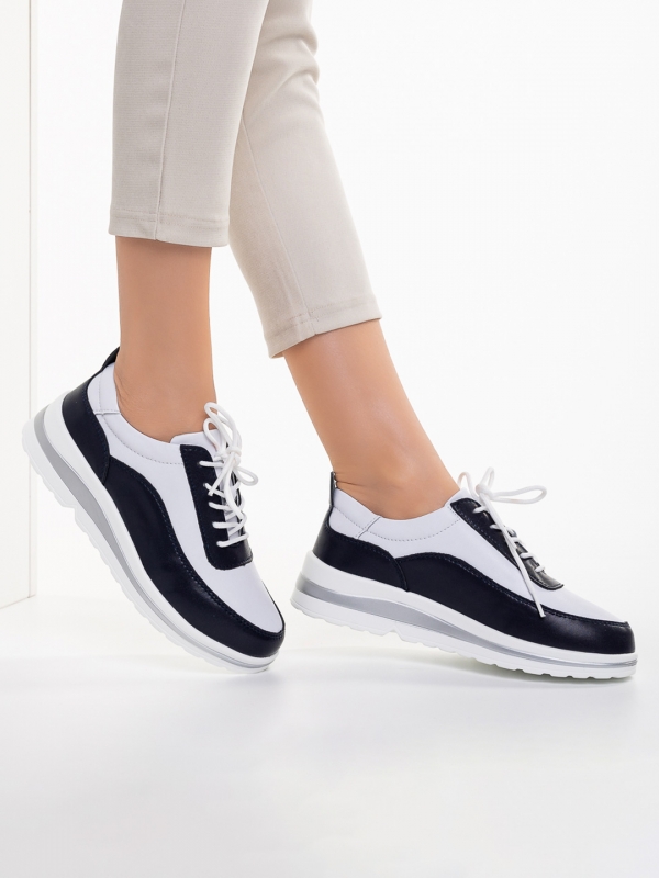 Γυναικεία casual παπούτσια λευκά με μπλε από φυσικό δέρμα Lessie, 4 - Kalapod.gr