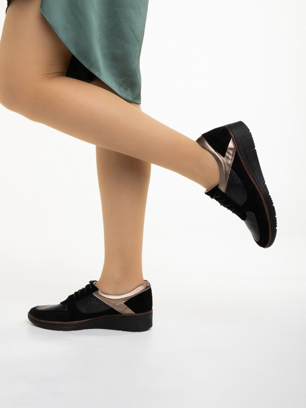 Γυναικεία casual παπούτσια μαύρα από φυσικό δέρμα Meira, 4 - Kalapod.gr