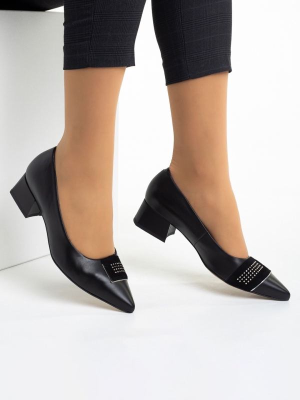 Γυναικεία παπούτσια Marco μαύρα από φυσικό δέρμα Kamini, 5 - Kalapod.gr