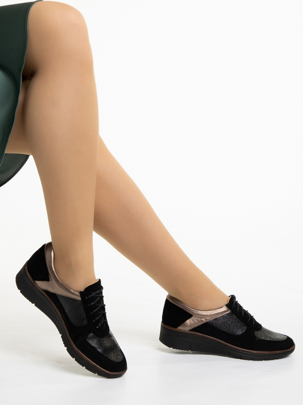 Γυναικεία casual παπούτσια μαύρα από φυσικό δέρμα Meira, 5 - Kalapod.gr