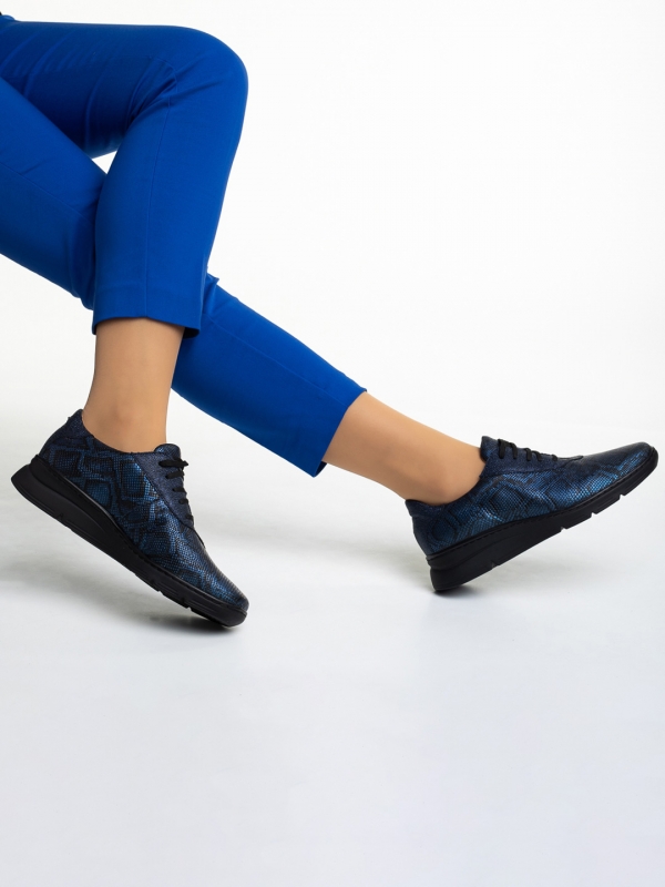 Γυναικεία casual παπούτσια μπλε από φυσικό δέρμα Anahita, 5 - Kalapod.gr