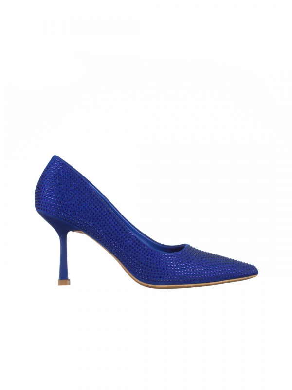 Γυναικεία παπούτσια μπλε από ύφασμα με τακούνι Inga, 6 - Kalapod.gr