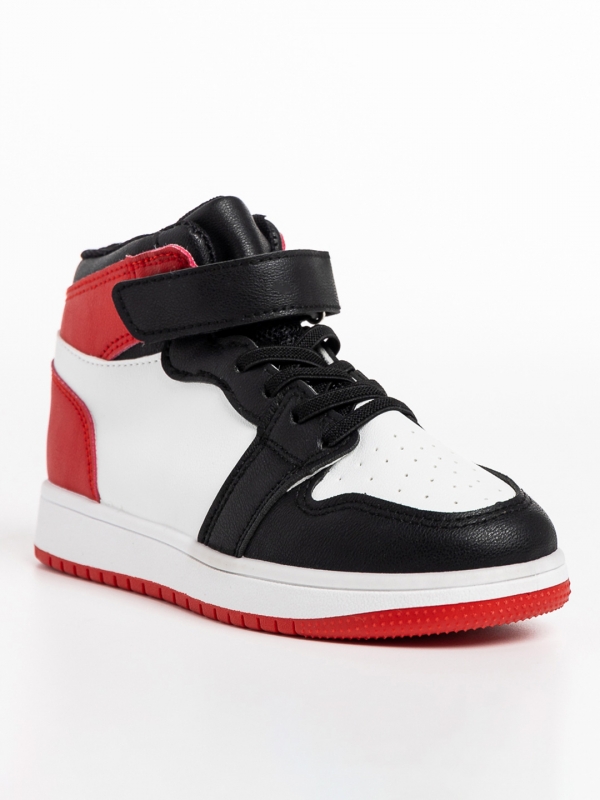 Παιδικά αθλητικά παπούτσια μαύρα με λευκό και κόκκινο από οικολογικό δέρμα Haddie - Kalapod.gr