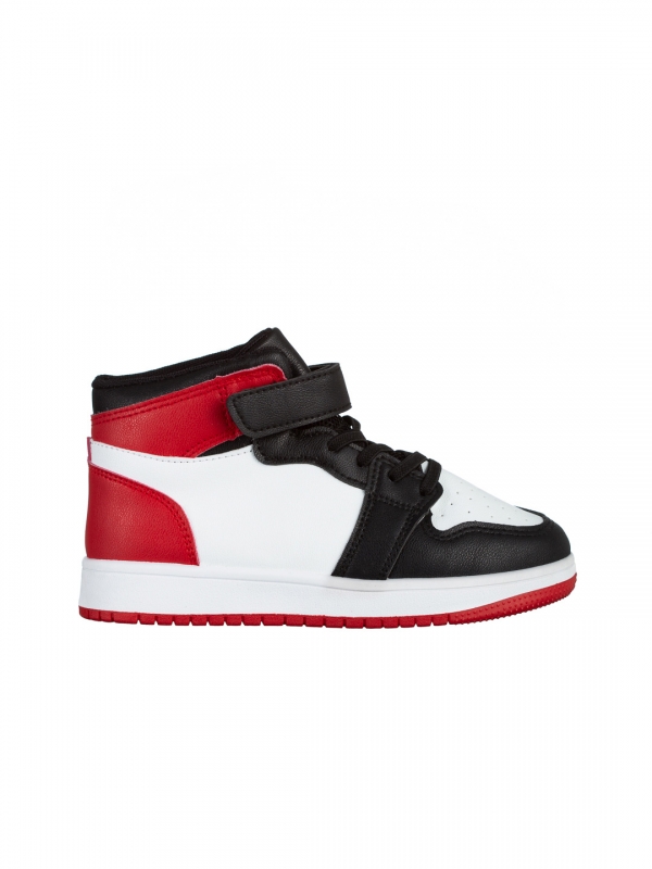 Παιδικά αθλητικά παπούτσια μαύρα με λευκό και κόκκινο από οικολογικό δέρμα Haddie, 4 - Kalapod.gr