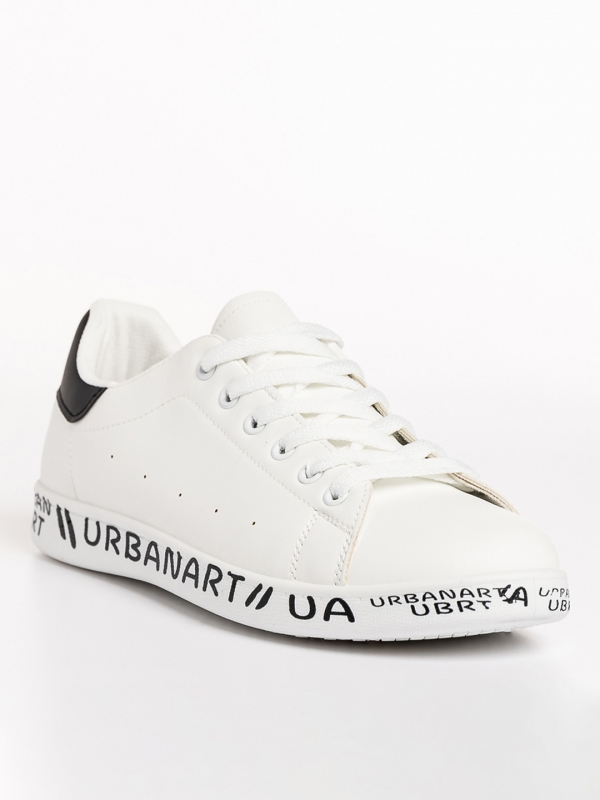 Ανδρικά αθλητικά παπούτσια λευκά με μαύρο από οικολογικό δέρμα  Spiros, 2 - Kalapod.gr