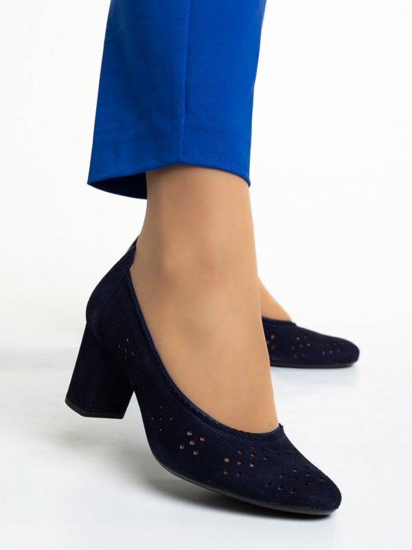 Γυναικεία παπούτσια Marco μπλε από δέρμα καστόρι Gitta, 3 - Kalapod.gr