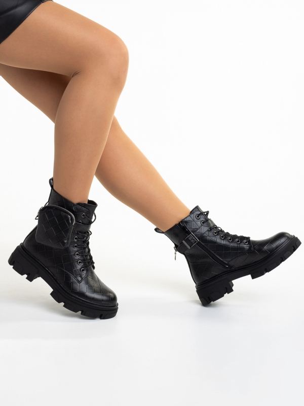 Γυναικεία μπότακια μαύρα από οικολογικό δέρμα Celina, 3 - Kalapod.gr