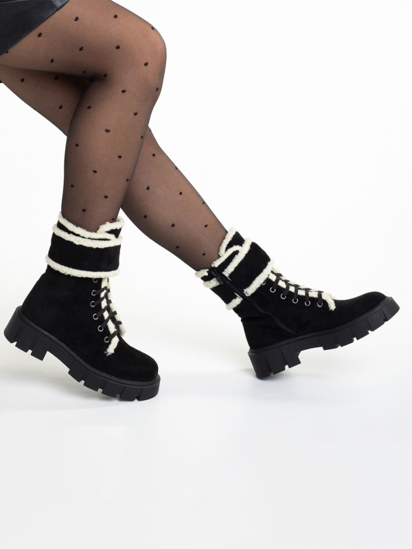 Γυναικεία μπότακια μαύρα από ύφασμα Roselyn, 4 - Kalapod.gr