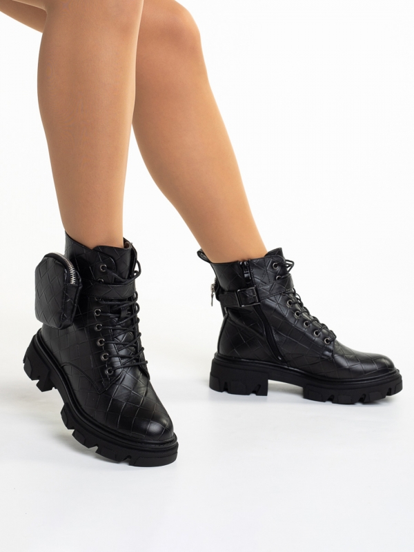 Γυναικεία μπότακια μαύρα από οικολογικό δέρμα Celina, 4 - Kalapod.gr
