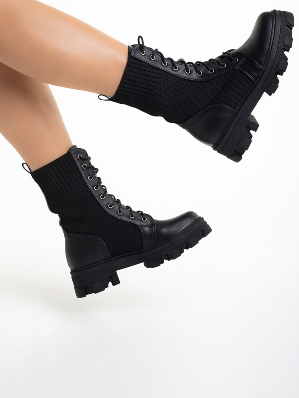 Γυναικεία μπότακια μαύρα από οικολογικό δέρμα και ύφασμα  Giana, 5 - Kalapod.gr