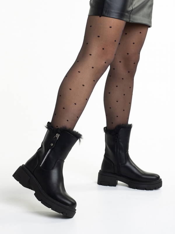 Γυναικεία μπότακια μαύρα από οικολογικό δέρμα  Pallie, 3 - Kalapod.gr