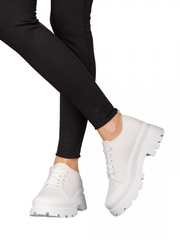 Γυναικεία αθλητικά παπούτσια λευκά από ύφασμα Genie, 2 - Kalapod.gr