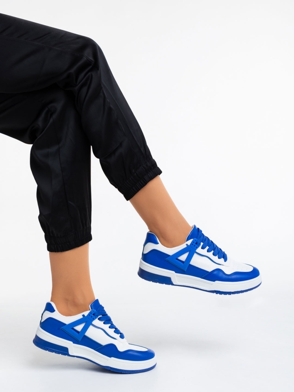 Γυναικεία αθλητικά παπούτσια  λευκά με σκούρο μπλε από οικολογικό δέρμα  Milla, 4 - Kalapod.gr