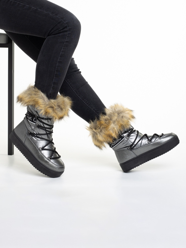 Γυναικείες μπότες  σκούρο γκρί  από ύφασμα Rosalba, 5 - Kalapod.gr