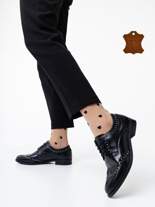 Γυναικεία casual παπούτσια μαύρα από φυσικό δέρμα Adiel, 2 - Kalapod.gr