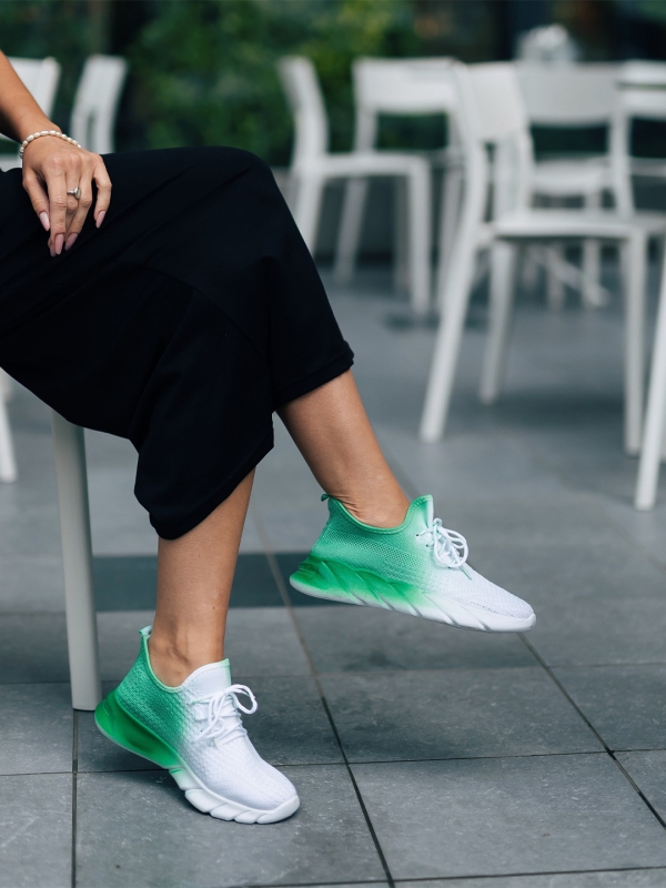 Γυναικεία αθλητικά παπούτσια λευκά με πράσινο από ύφασμα Lienna - Kalapod.gr