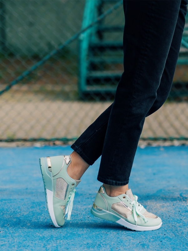 Γυναικεία αθλητικά παπούτσια πράσινα από οικολογικό δέρμα Litsa - Kalapod.gr
