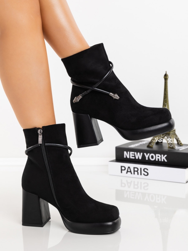 Μποτάκια με χοντρό τακούνι Onyva Μαύρο, 3 - Kalapod.gr