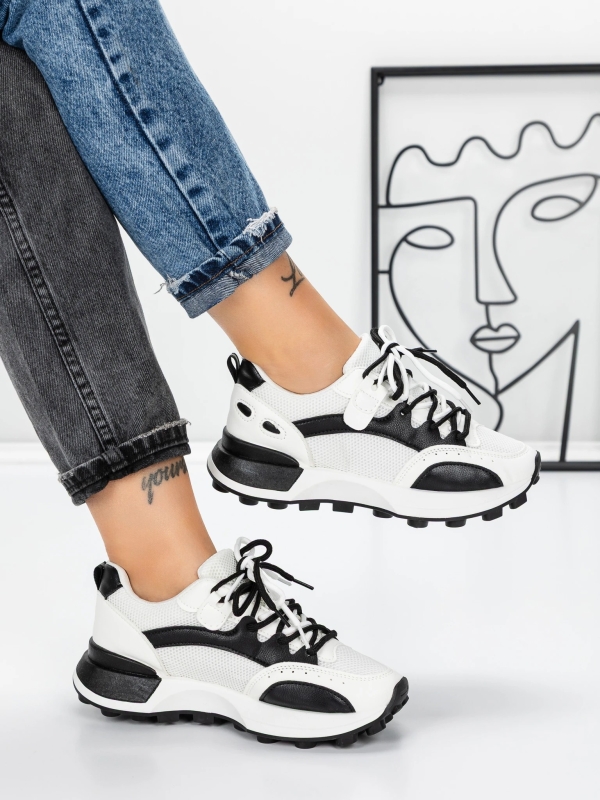 Γυναικεία αθλητικά παπούτσια Mylara Λευκό-Μαύρο, 2 - Kalapod.gr