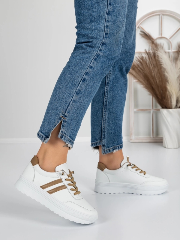 Γυναικεία αθλητικά παπούτσια Fativa  Λευκό-Χακί, 3 - Kalapod.gr