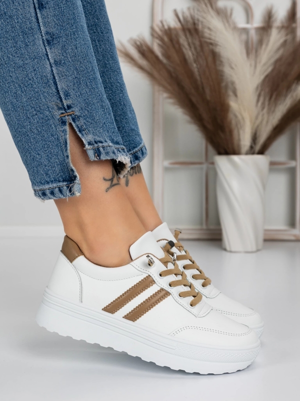 Γυναικεία αθλητικά παπούτσια Fativa  Λευκό-Χακί, 5 - Kalapod.gr