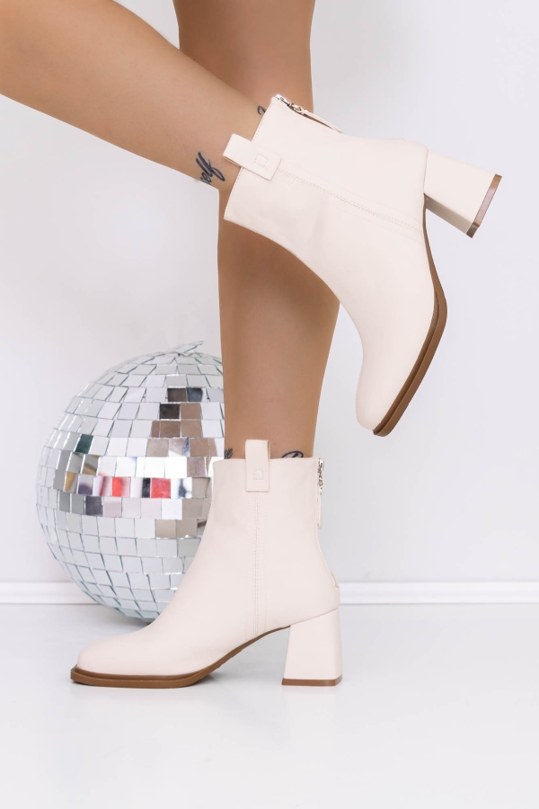 Μποτάκια με χοντρό τακούνι Alaza Μπεζ, 4 - Kalapod.gr